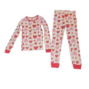 Place Girls Heart-Print Pink & Red Pajama Set